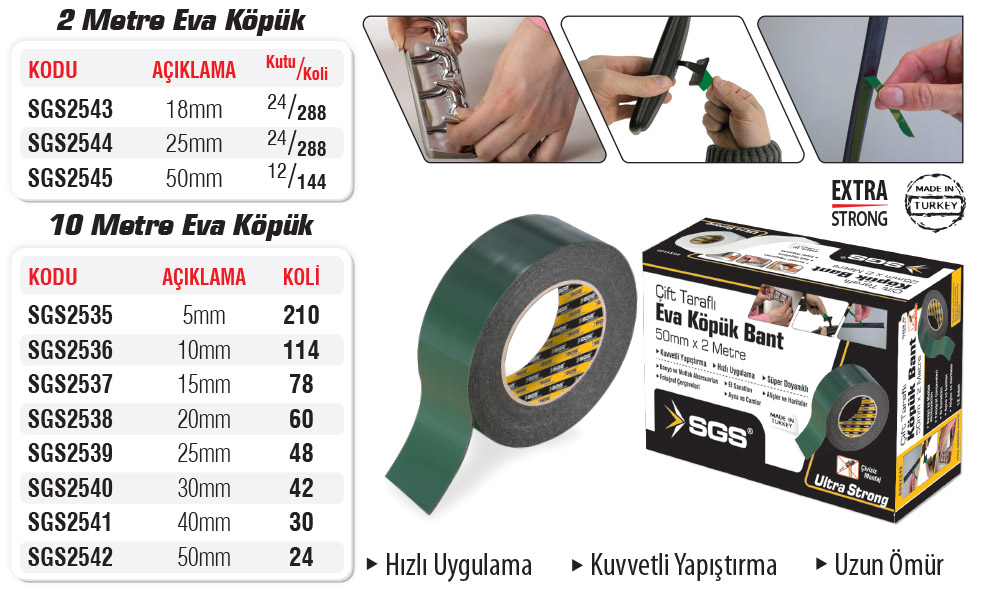 SGS2545 ÇİFT TARAFLI EVA KÖPÜK BANT 50 MMX2 MT